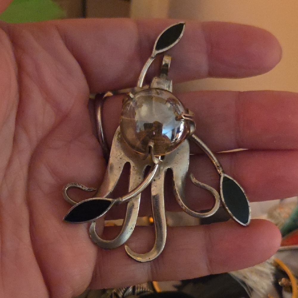 Elegant Silver Fork Pendant with Black Accents